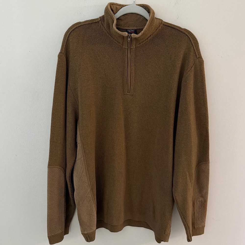 Paul & Shark Yachting Mens Brown 100% Wool Quarter Zip Sweater Made in Italy M
